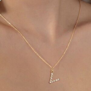 Stainless Steel Gold Initial Necklace with Crystal Pendant